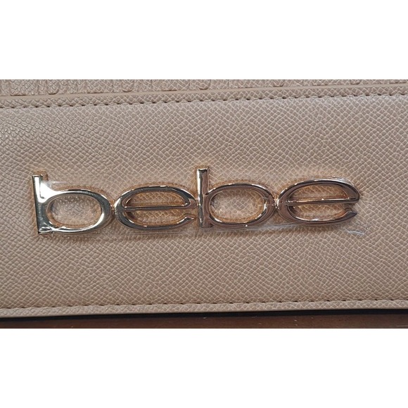 NWT Bebe Zuri Crossbody Purse Bag Almond Color Gold Logo Women's Small E02-4497E - Picture 5 of 11